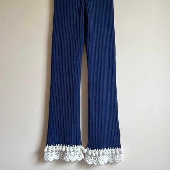 Staud Knit Pants with Crochet Trim in Navy - Picture 6 of 15
